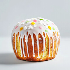 Delicious easter cake with icing and sprinkles on a minimalistic background

