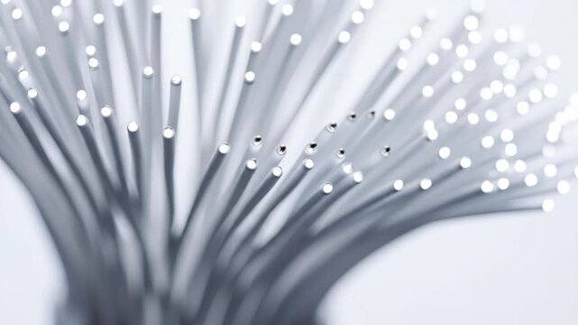 White fiber optic strands bundled together. Light transmission through cables illustrating data flow. High-speed network connectivity for 5g and internet technologies. video footage video footage