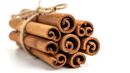 Warm cinnamon sticks tied with twine offer aromatic spice for seasonal recipes, baking, and holiday crafts, conveying cozy comfort and festive cheer
