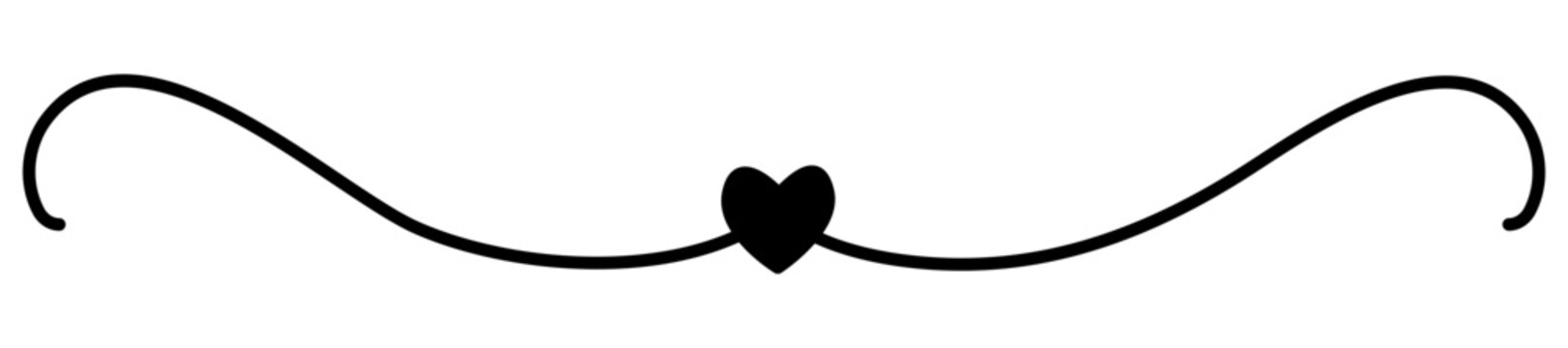 Vintage line divider featuring ornamental heart motifs. Decoration element for elegant menu designs, antique-style frames, and luxury wedding stationery. Vector illustration isolated on white.