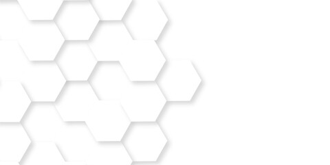 Naklejka premium White abstract hexagonal hexagon modern technology. creative emboss light honeycomb polygonal web. geometric science and mosaic tile with template texture background. 