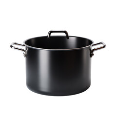 A sleek, black non-stick stockpot with chrome handles, ideal for cooking large meals. Professional kitchen cookware on a transparent background. background removed