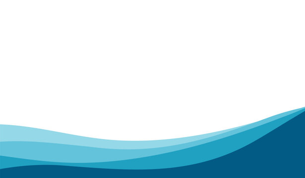 Ocean waves form abstract pattern. Blue wallpaper with smooth wavy lines and translucent shapes ideal for summer posters and. Vector illustration isolated on white.