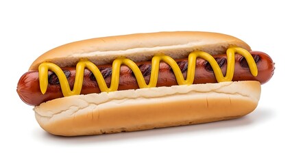 Delicious hot dog with mustard ready to enjoy, perfect for summer picnic ads and mouthwatering restaurant menus, ideal for food blog posts and promotions