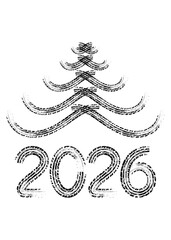 New year 2026 grunge tire track christmas tree. Vector illustration