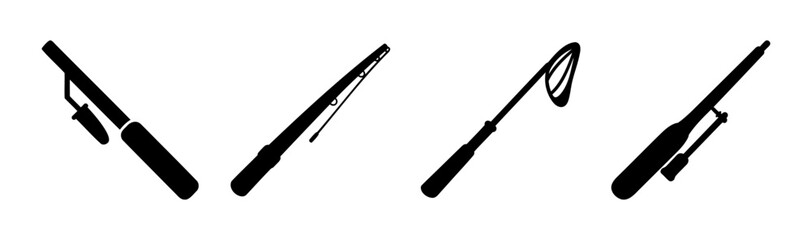 Collection of various fishing rod silhouettes for angling.