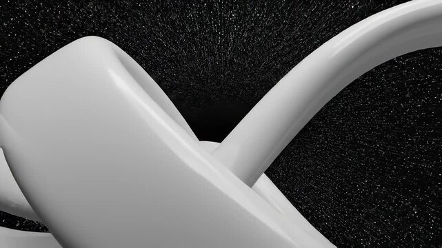 A minimalist setup featuring a gleaming white toilet centered on a black floor and background, juxtaposed with an infinity symbol creating infinite possibilities, perfect for thought provoking.
