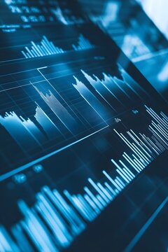 Blue financial data charts on screen abstract analysis