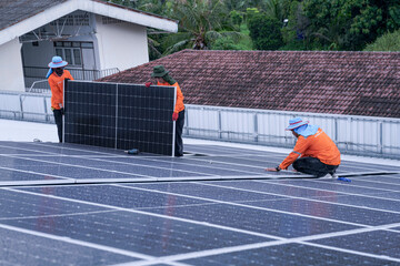 Solar technician analyzing photovoltaic efficiency using AI-driven maintenance protocols on smart...