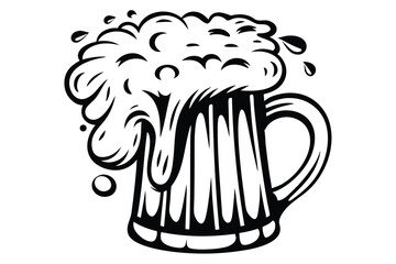 Overflowing foam crowns a monochrome mug, depicting a celebratory beverage in form