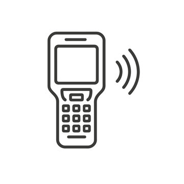 Fine line barcode terminal icon symbolizing mobile inventory tracking and warehouse automation, ideal for logistics operations, retail stock management and supply chain technology