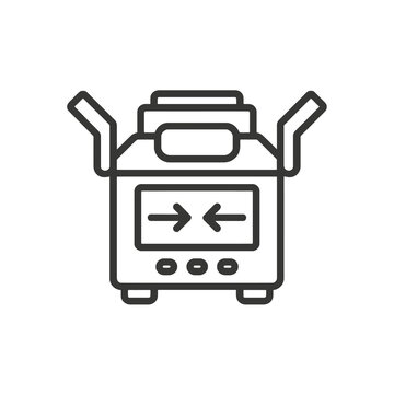 Fine line fusion splicer icon symbolizing fiber optic cable connection and telecommunication precision, ideal for network installation visuals, IT technical tools and high-speed infrastructure