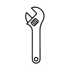 Fine line adjustable wrench icon symbolizing repair and mechanical adjustment, ideal for construction visuals, engineering tools and hardware resources