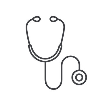 Fine line stethoscope icon symbolizing medical diagnosis and healthcare professional tools, ideal for clinic visuals, health apps and hospital resource icons