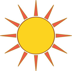 Yellow sun icon with sharp coral rays and brown outline symbol graphic vector illustration EPS file download.
