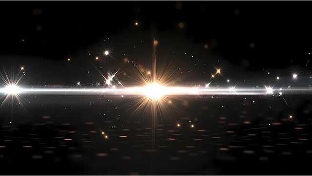 Flash light on black background. glow sparkle effect. Abstract lens flare ignition. Flashing lights 