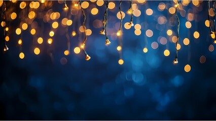 Christmas and new year holidays concept. holiday illumination concept - christmas garland bokeh lights over dark blue background. Shiny glittering. De focused, luxurious banner