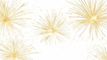 Golden firework texture, thin stroke lines.  illustration, white background. Design for overlay, montage, texture. Happy new year concept. Luxury performance