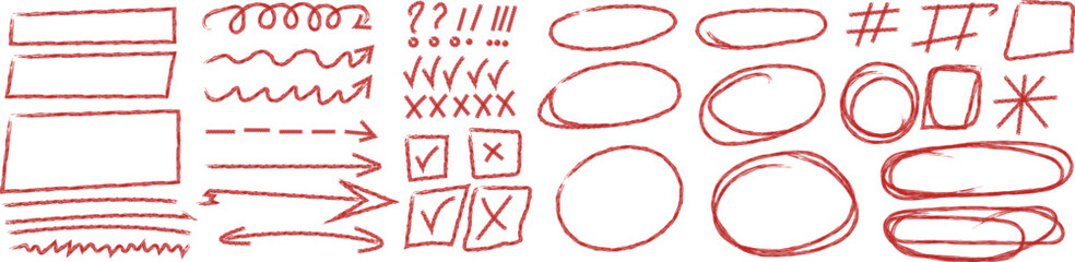 Red Hand Drawn Doodle Elements Arrows Shapes and Symbols on White Background vector illustration