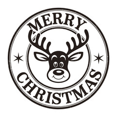 A minimalist design featuring a circular stamp with a reindeer's face and antlers