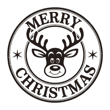 A minimalist design featuring a circular stamp with a reindeer's face and antlers