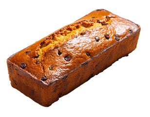Freshly baked golden brown chocolate chip loaf cake, a sweet treat isolated on transparent background