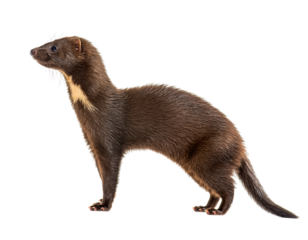 American pine marten standing in profile, isolated on transparent background
