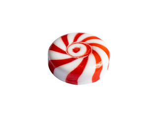 Red and white swirled peppermint candy, sweet treat isolated on transparent background