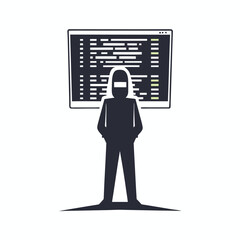 Silhouette faces digital screen with lines, creating dark mood and enigmatic presence