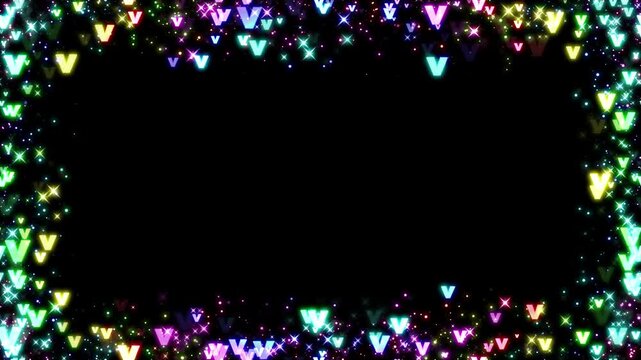 遊技機風V字のパーティクルのフレーム ループ背景 虹色 アルファチャンネル