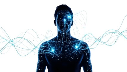 Digital Human Silhouette with Glowing Neural Network Connections