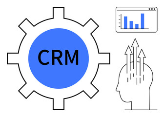 CRM concept. CRM improves customer relationship management through data visualization and business growth. CRM facilitates insights-driven decision-making. Suitable for marketing, analytics