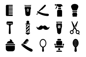 Barber shop icon set: tools and symbols for grooming and styling