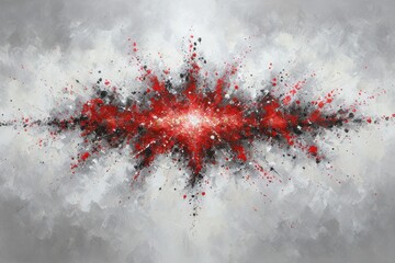 Contemporary abstract design with a red and black paint burst against a white backdrop, diffused lighting, matte surface, conveying a sense of energy and sophistication