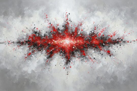 Contemporary abstract design with a red and black paint burst against a white backdrop, diffused lighting, matte surface, conveying a sense of energy and sophistication
