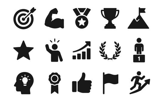 Achievement icons collection: success, goals, and motivation symbols