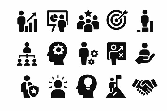 Business icons: strategy, growth, leadership, success, innovation, teamwork, goals, motivation