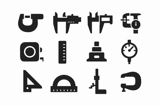 Silhouette icons of precision measuring tools collection