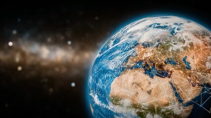 Global Network: Earth, showcasing interconnectedness, symbolizes a world united by digital and physical links, an embodiment of global communication and exchange.