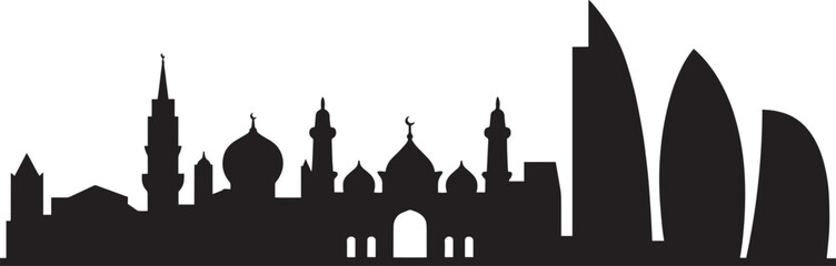 Baku city skyline silhouette vector illustration representing Azerbaijani capital on transparent background
