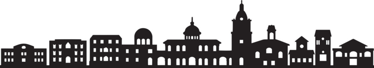 Historic city skyline silhouette with classical buildings domes and prominent clock towers