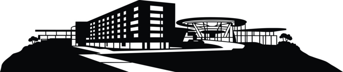 Modern contemporary commercial corporate building complex architecture silhouette vector illustration background