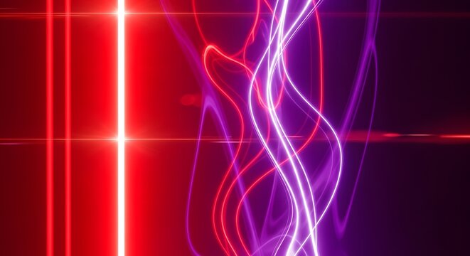 Abstract glowing red and purple light lines futuristic energy