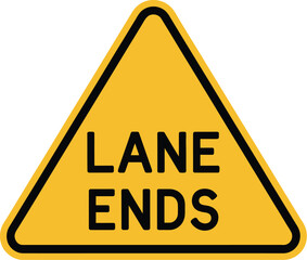 Lane ends road sign warning traffic ahead driving safety precaution symbol alert