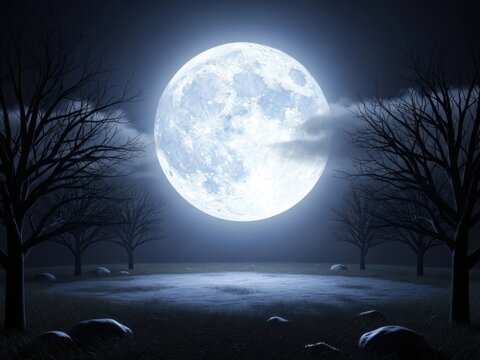 Ethereal full moon illuminating a spooky forest scene - Powered by Adobe