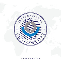 International Customs Day letter emblem with world customs symbol