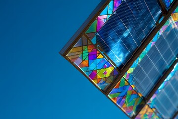 Innovative Solar Panels with Artistic Design against Clear Blue Sky Environmentally Conscious Energy Solution Solar Power Generation Clean Energy Technologies Sustainable Resources for the Future