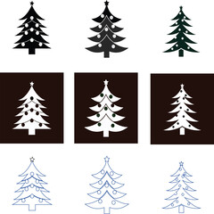 Modern Christmas tree icon set in vector line style, ideal for festive packaging, labels, social media graphics, and seasonal illustrations. Simple and editable.
