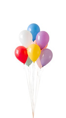 colorful party balloons floating with thin ribbon attached, png, isolated on transparent background, perfect for design and marketing