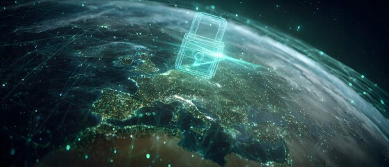 Secured Global Network with Digital Padlock over Earth Illustration for Cybersecurity Concept Internet Security with Data Protection and Worldwide Information Technology Network Protection